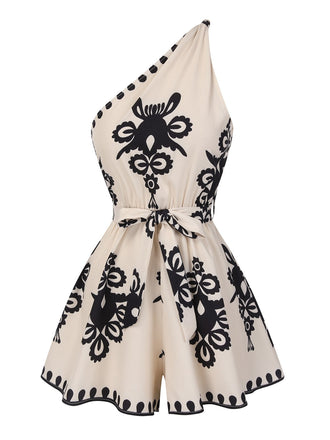 [Vorverkauf] Beige 1940er Schräger Kragen Tribal Jumpsuit