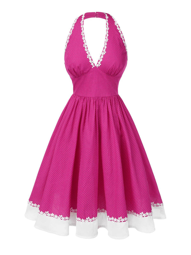 [Vorverkauf] Rosa 1950er Polka Dots Halter Baumwolle Kleid