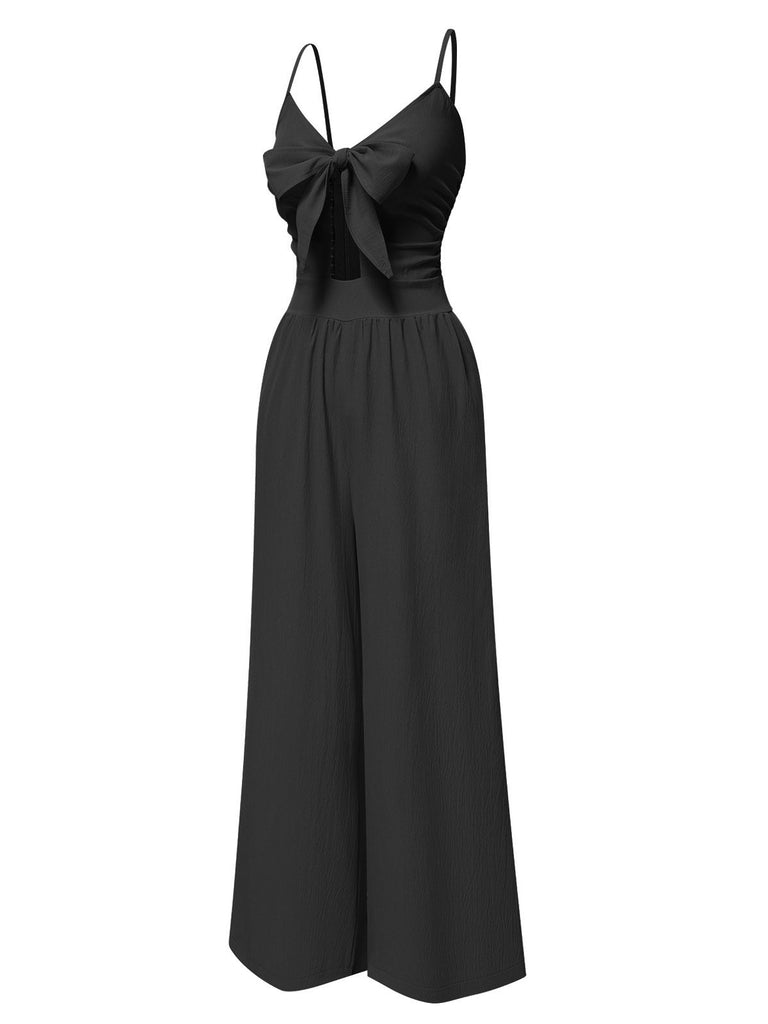 1940er Solide V-Ausschnitt Aushöhlen Bogen Träger Jumpsuit