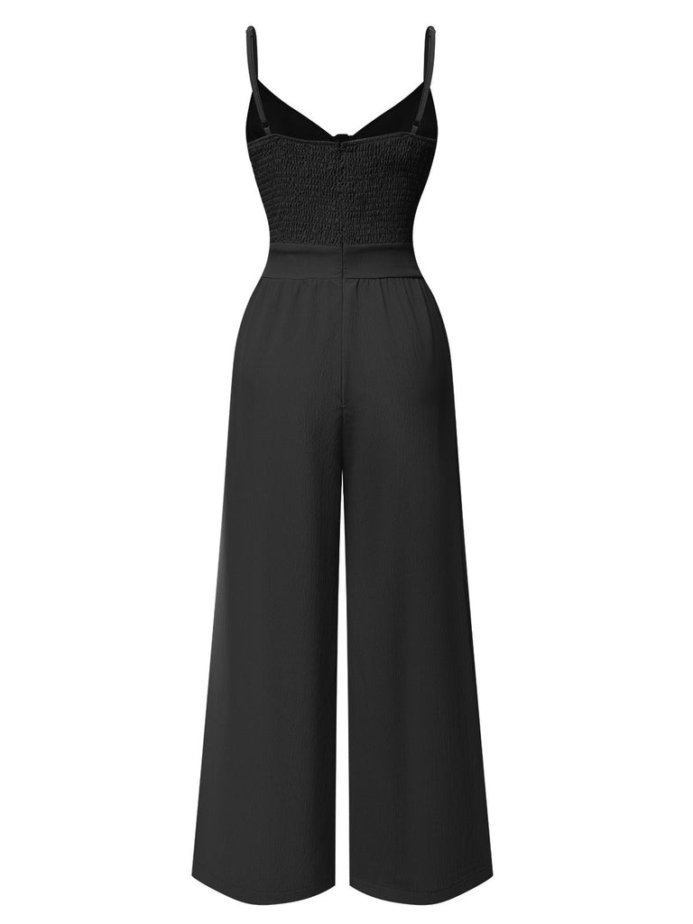 1940er Solide V-Ausschnitt Aushöhlen Bogen Träger Jumpsuit