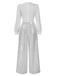 1930er V-Ausschnitt Puff Paillettens Weites-Bein Jumpsuit