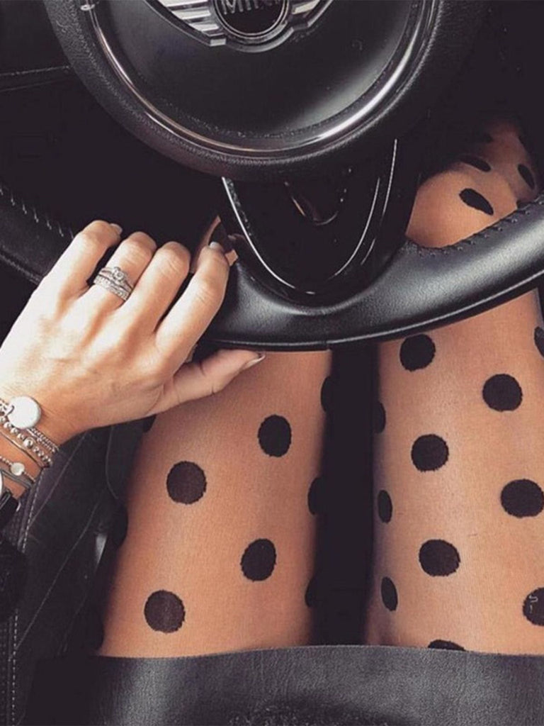 Schwarz 1950er Polka Dot Vintage Strümpfe