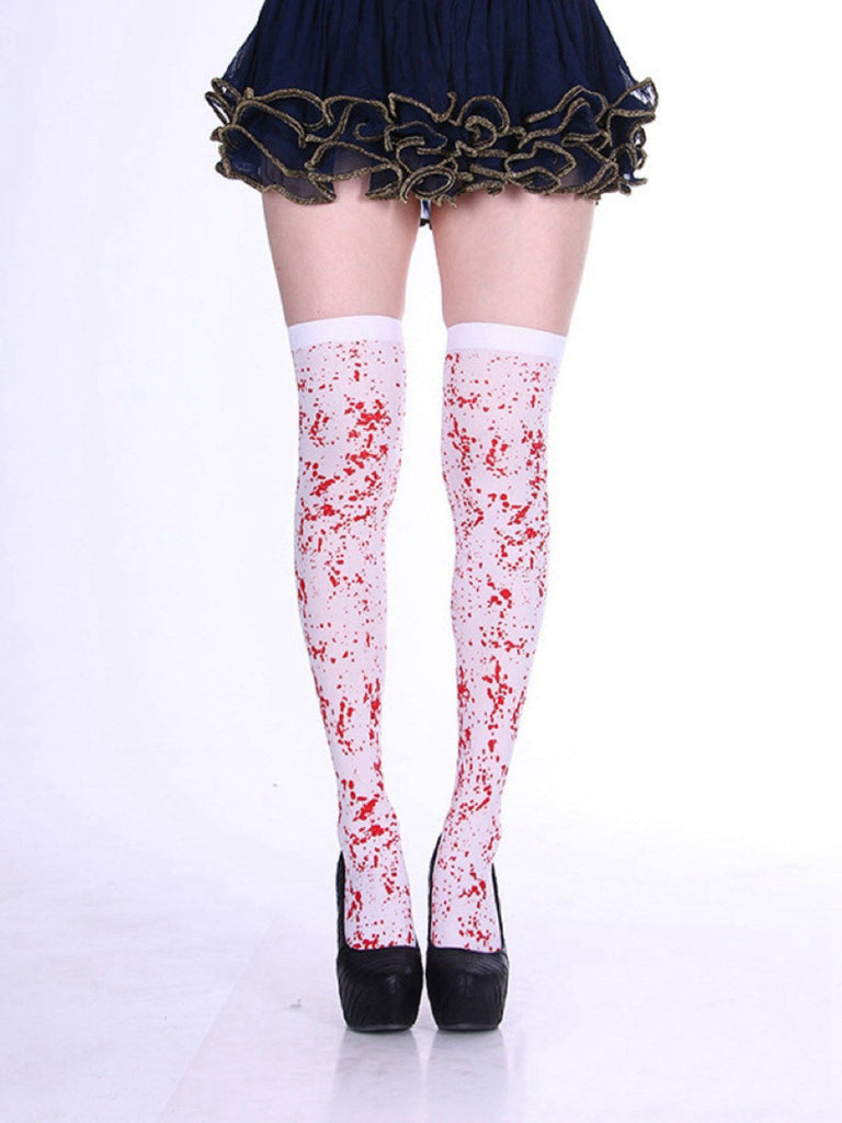 Weiß & Rot Halloween Blutfleck Oberschenkelhoch Strümpfe