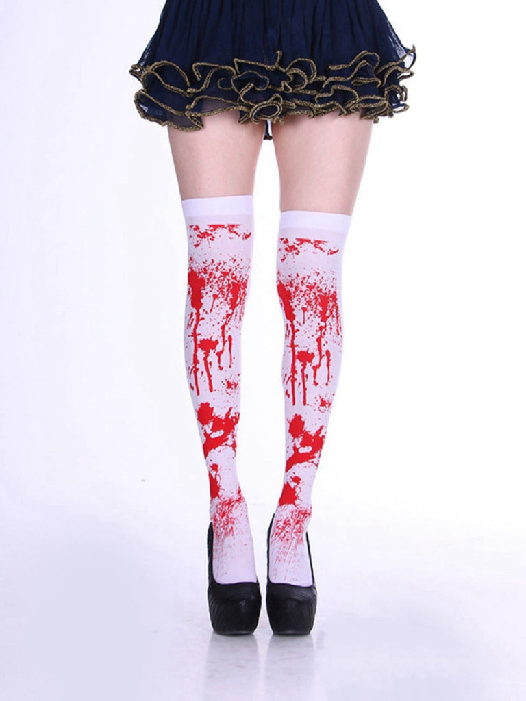 Weiß & Rot Halloween Blutfleck Oberschenkelhoch Strümpfe