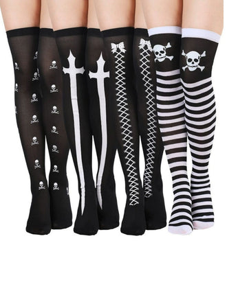 Schwarze Gothic Overknee-Socken mit Totenkopf