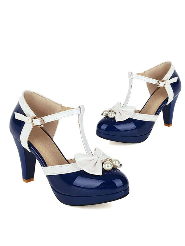 VINTAGE PATCHWORK BOW HOHE ABSATZ SCHUHE