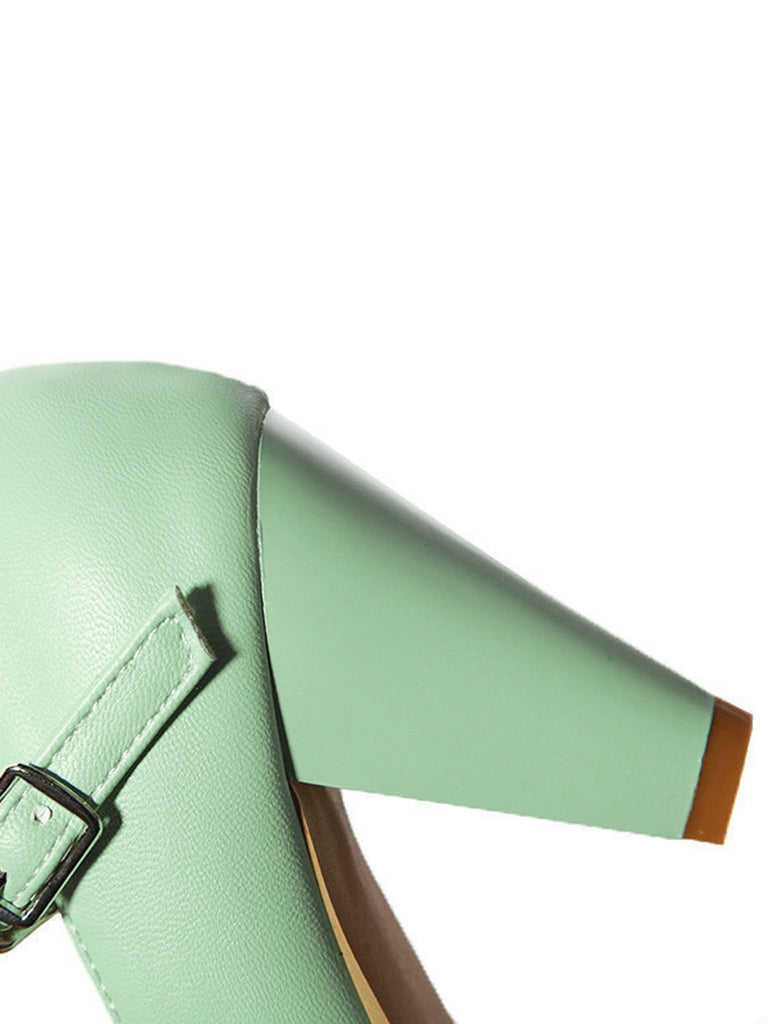 Solide Leder Bogen T-Träger Klobige Absätze