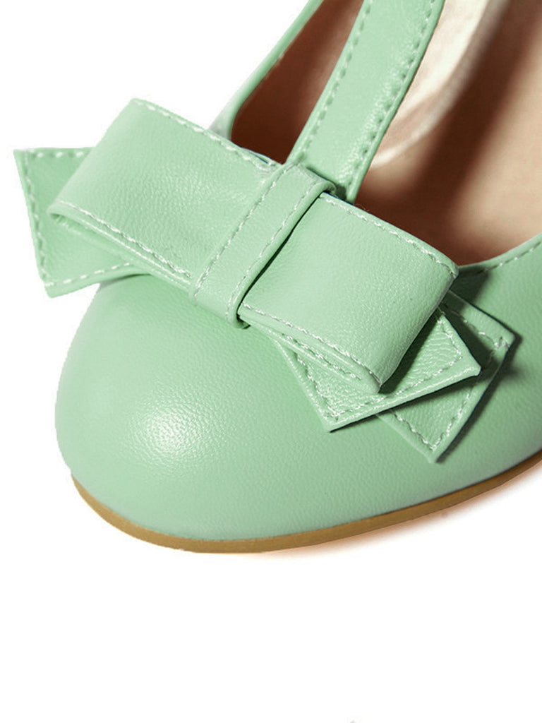 Solide Leder Bogen T-Träger Klobige Absätze