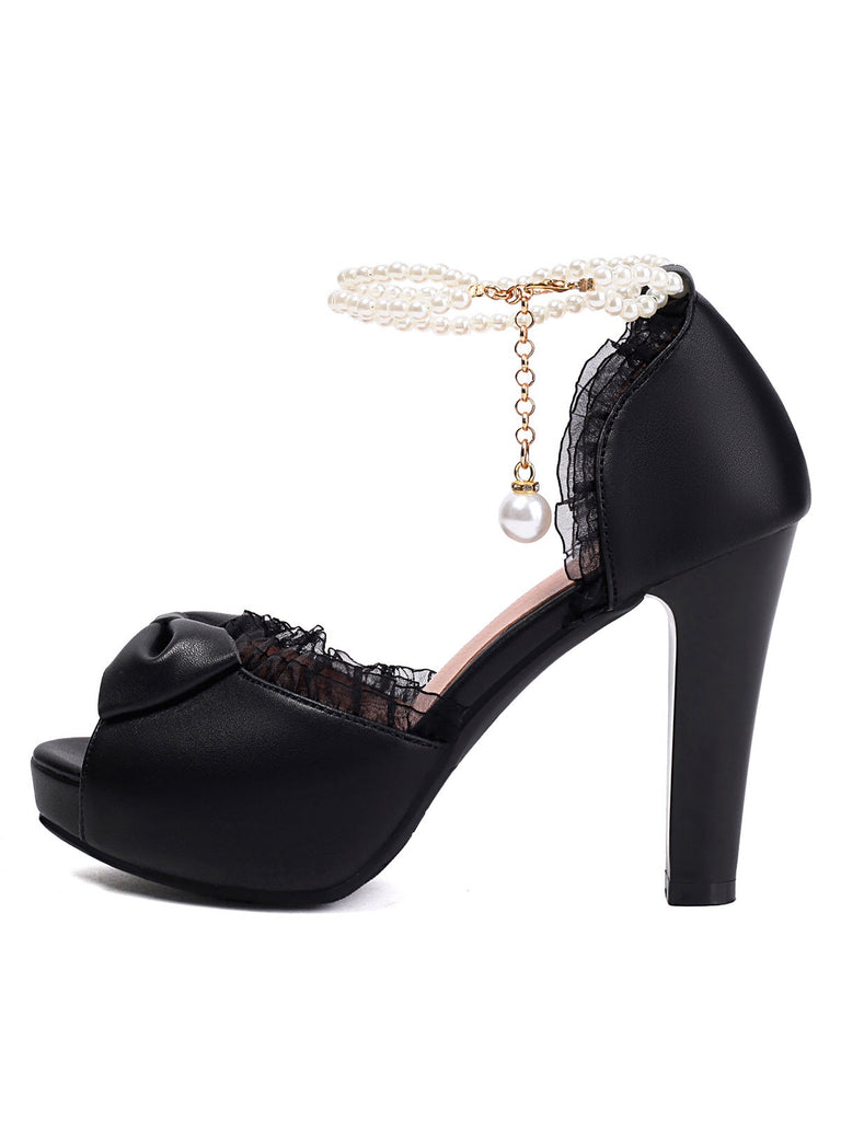 Perle Bogen Spitze Peep Toe High Heels Sandalen