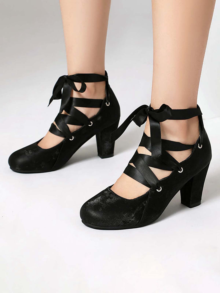 Vintage Mary Jane Schleife Binden Klobige Absätze