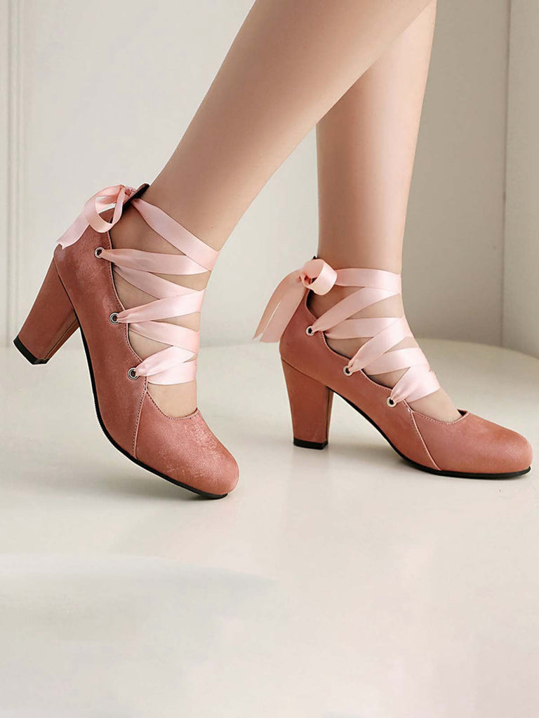 Vintage Mary Jane Schleife Binden Klobige Absätze