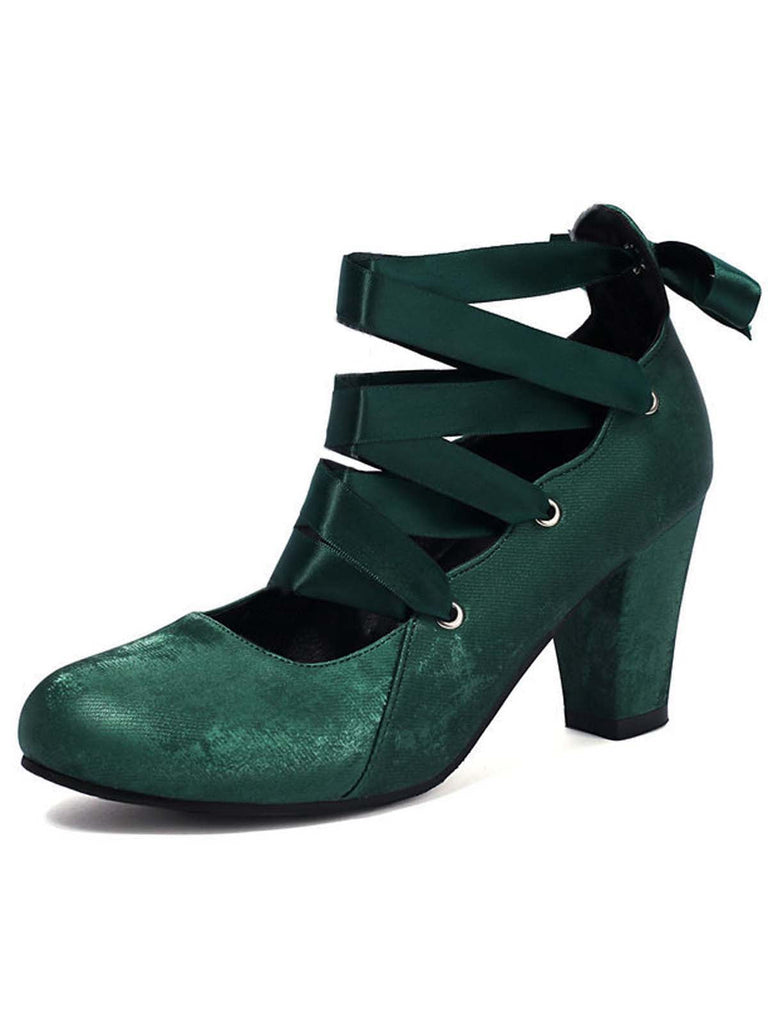 Vintage Mary Jane Schleife Binden Klobige Absätze