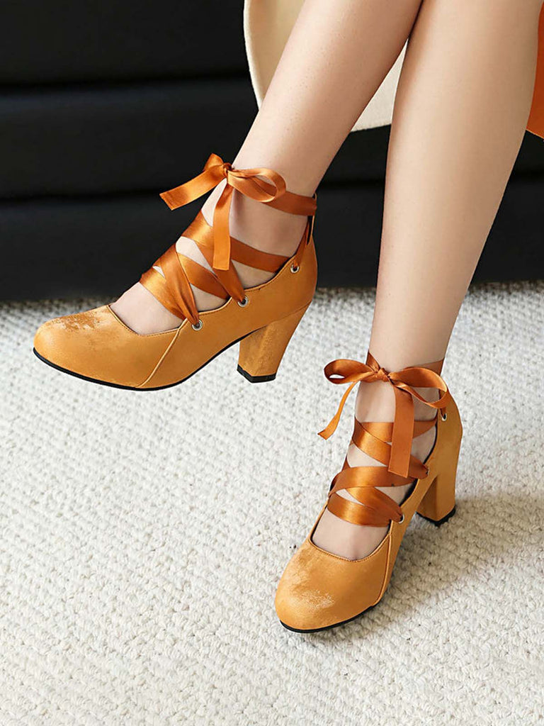 Vintage Mary Jane Schleife Binden Klobige Absätze