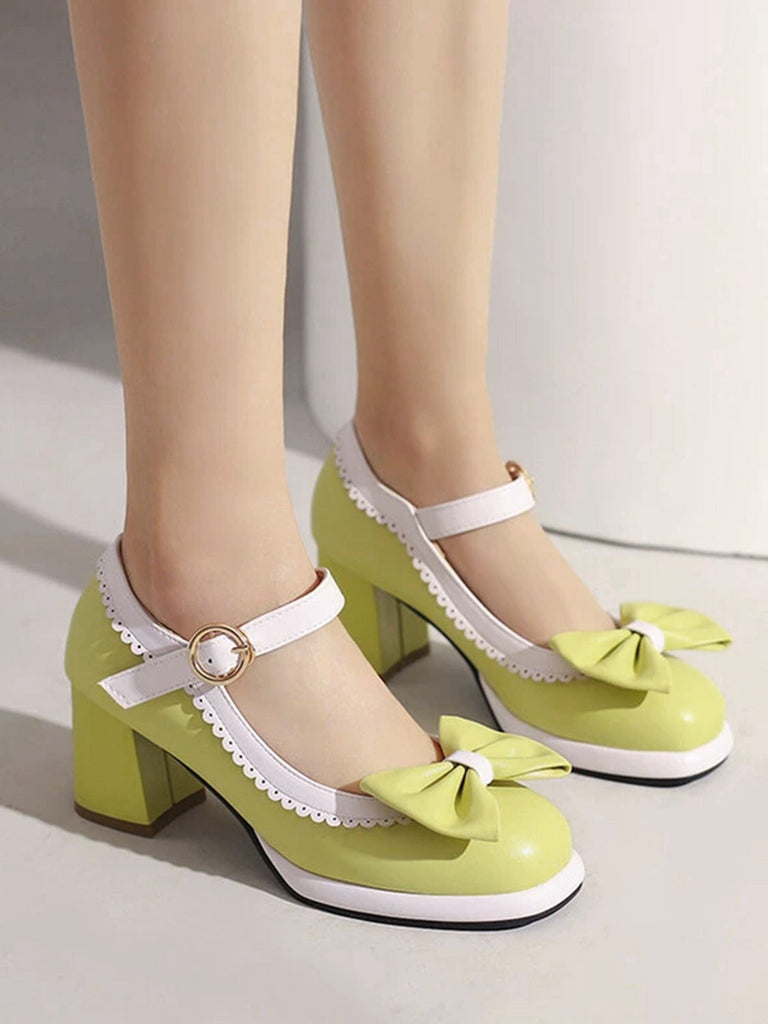 Vintage Kontrast Bogen Mary Jane Hohe Absätze