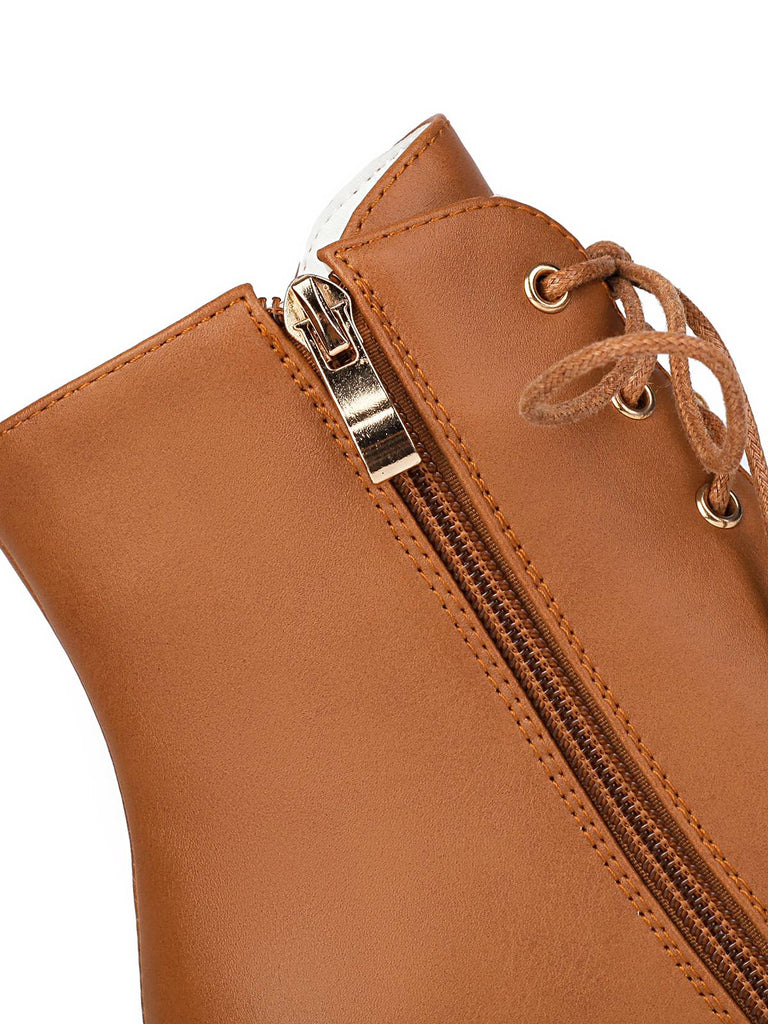 Vintage Schnürung Kätzchen Ferse Knöchel Stiefel