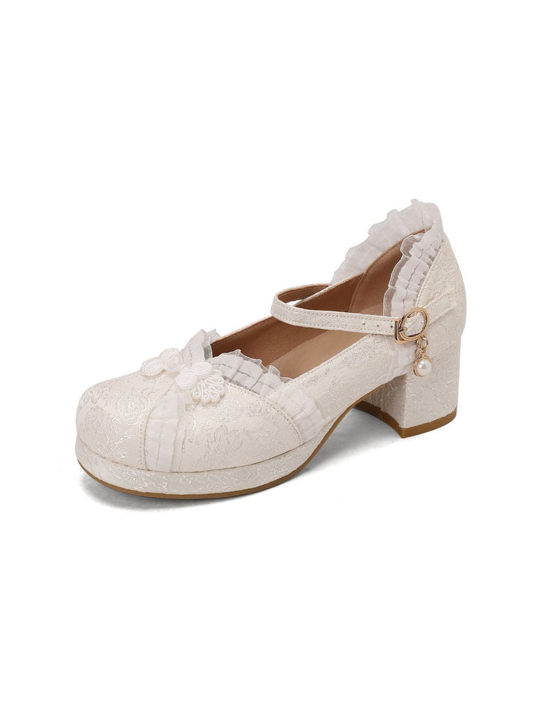 Vintage Spitze Perle Mary Jane Schuhe