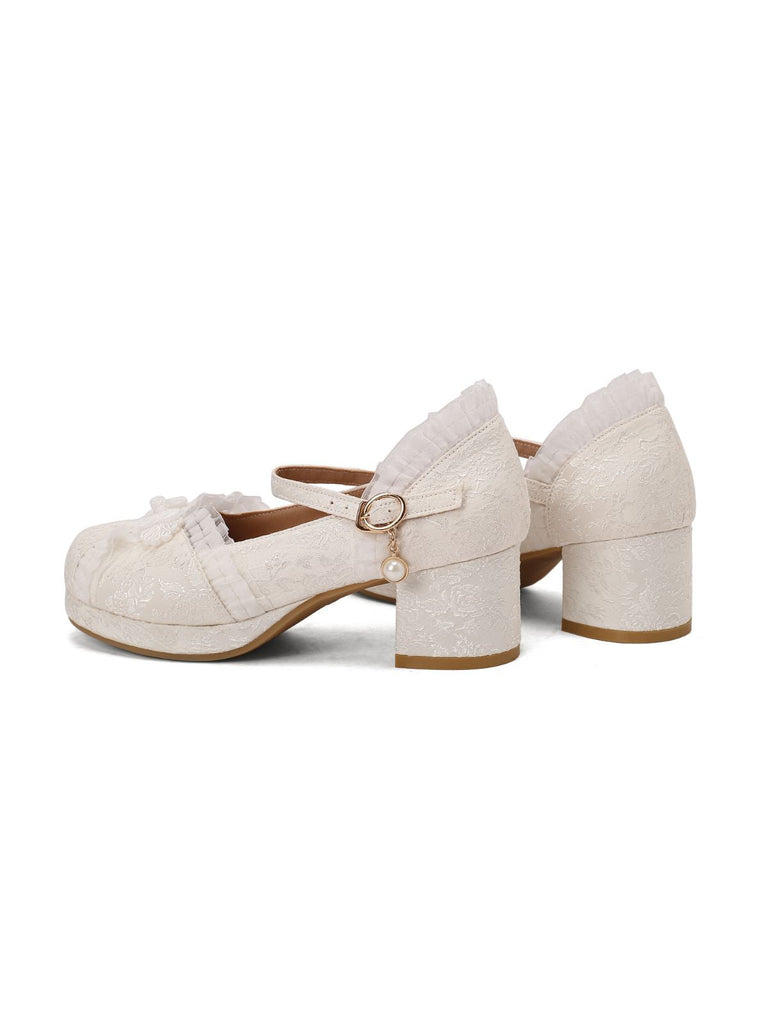 Vintage Spitze Perle Mary Jane Schuhe