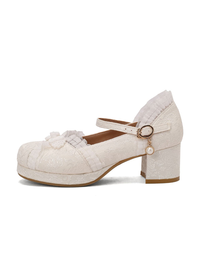 Vintage Spitze Perle Mary Jane Schuhe