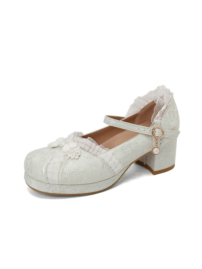 Vintage Spitze Perle Mary Jane Schuhe