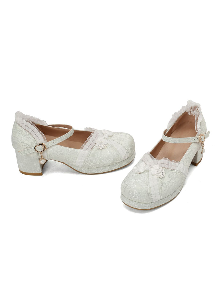 Vintage Spitze Perle Mary Jane Schuhe