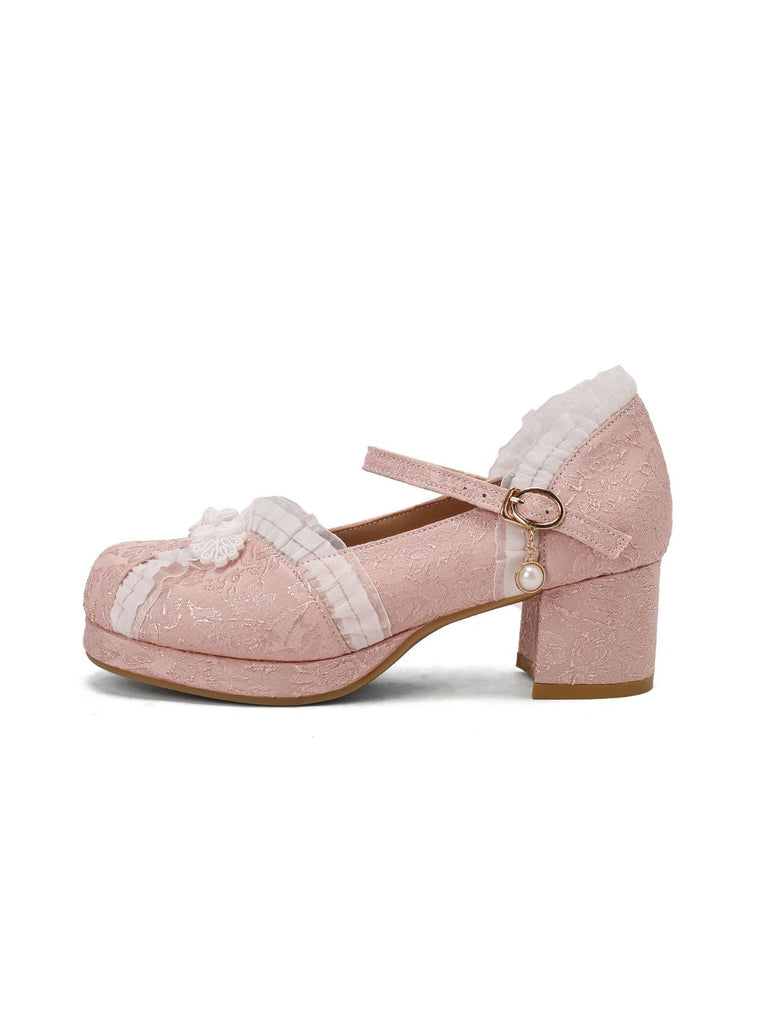 Vintage Spitze Perle Mary Jane Schuhe