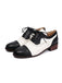 Farbblock Leder Runden Zehe Strappy Oxford Schuhe