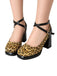 Vintage Leopard Criss-Cross Schnalle Klobige Absätze