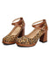 Vintage Leopard Criss-Cross Schnalle Klobige Absätze