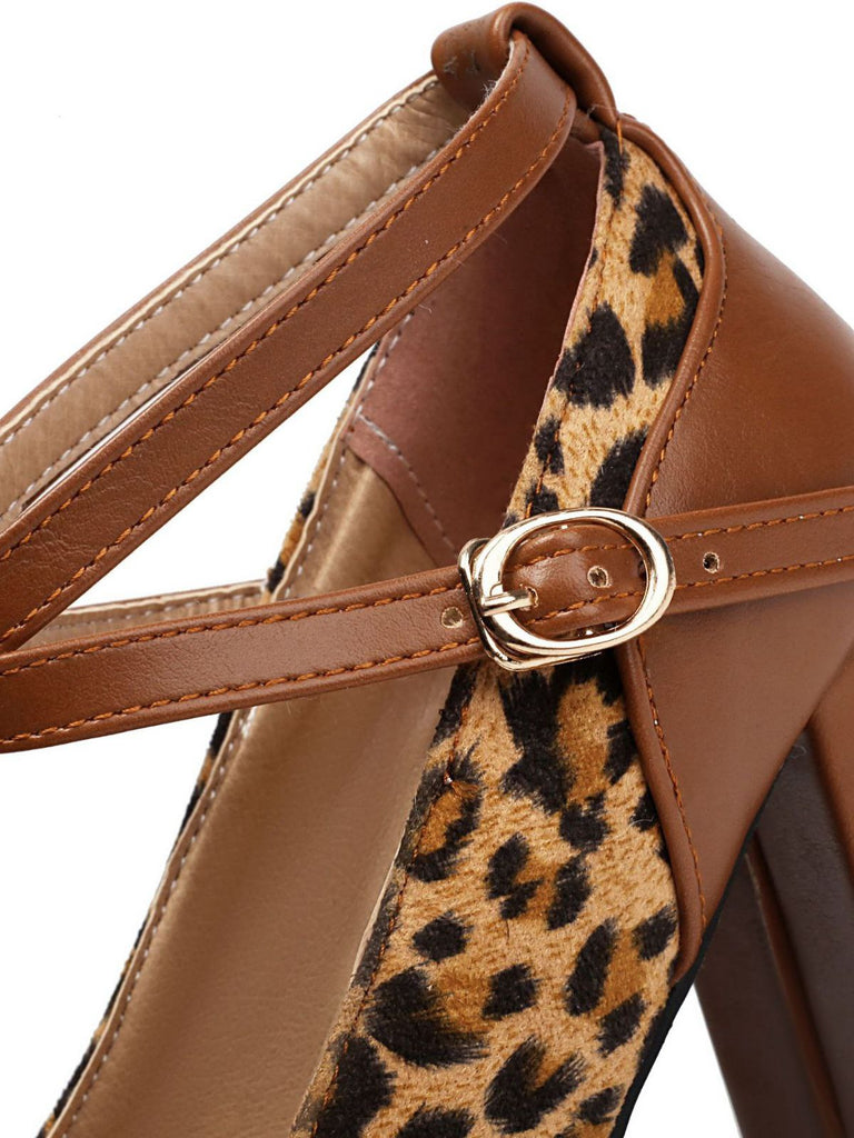 Vintage Leopard Criss-Cross Schnalle Klobige Absätze