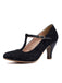 Vintage Spitze Patchwork T-Strap Schnalle High Heels
