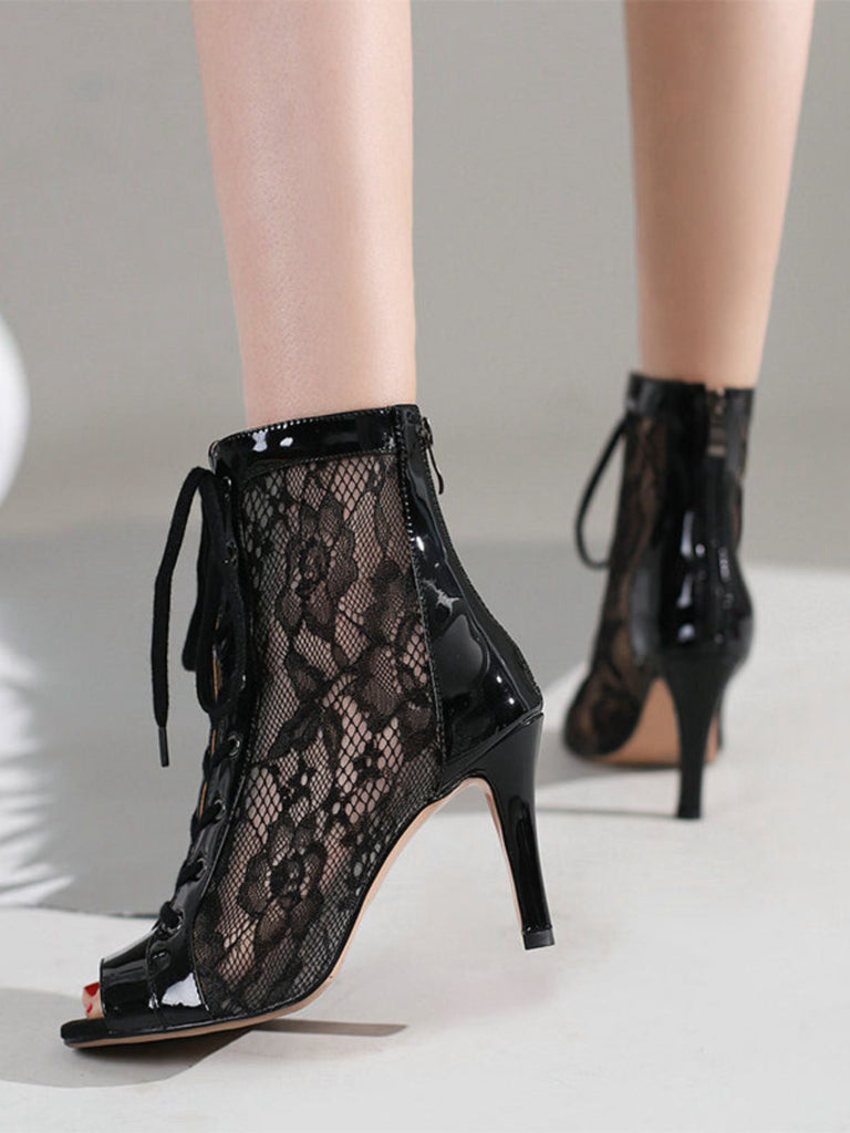 Netz Patchwork Peep Toe Hoher Absatz Sandalen