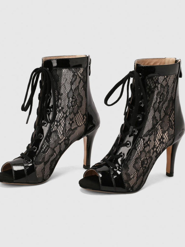 Netz Patchwork Peep Toe Hoher Absatz Sandalen