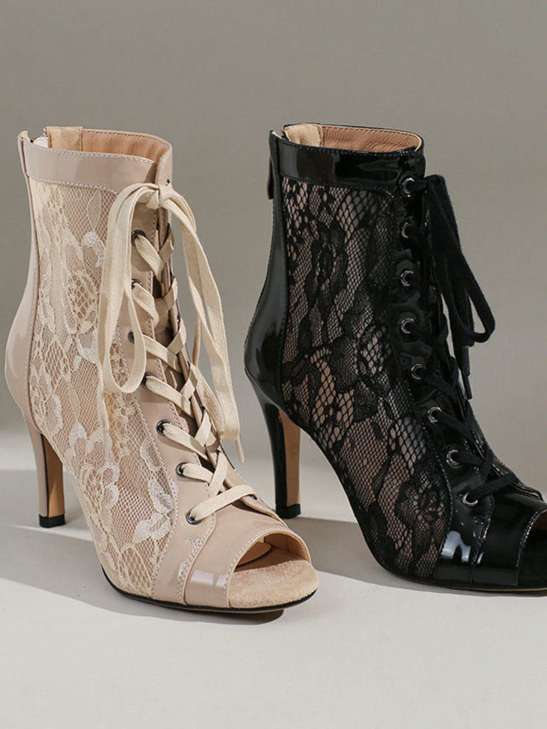 Netz Patchwork Peep Toe Hoher Absatz Sandalen