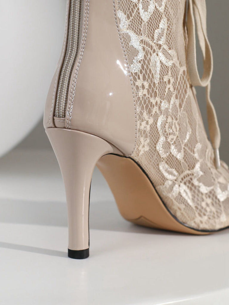 Netz Patchwork Peep Toe Hoher Absatz Sandalen