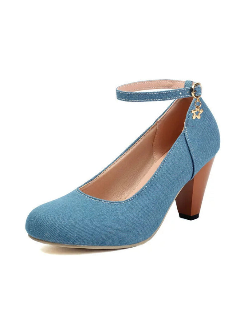 Denim Schnalle Mary Janes Klobige Absätze