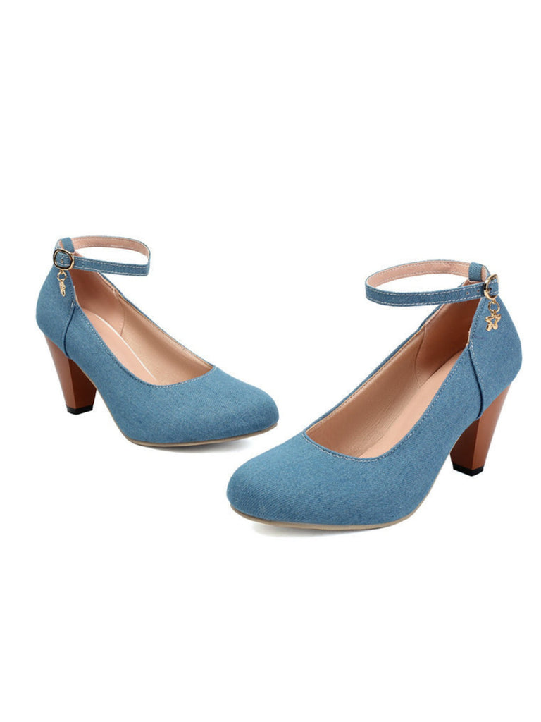 Denim Schnalle Mary Janes Klobige Absätze