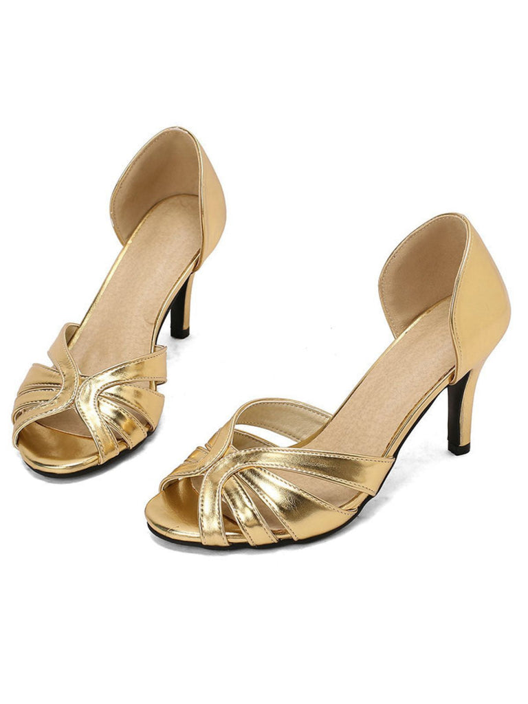 Vintage Solide Peep Toe Hohl Slip-On Hohe Absätze