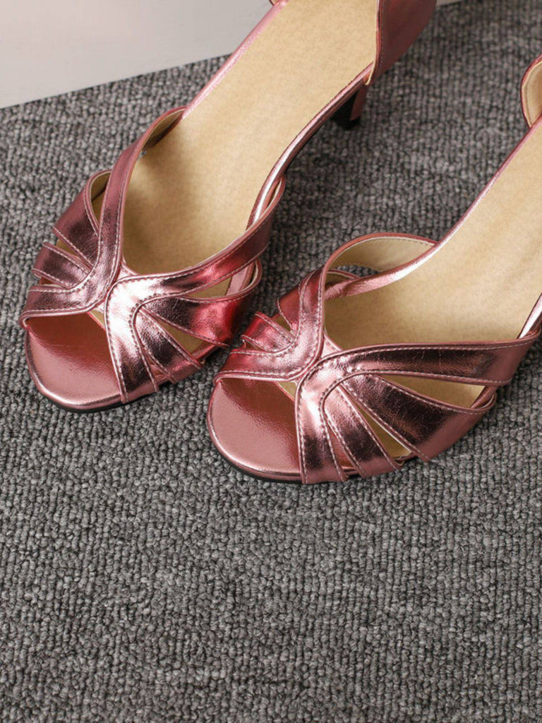 Vintage Solide Peep Toe Hohl Slip-On Hohe Absätze