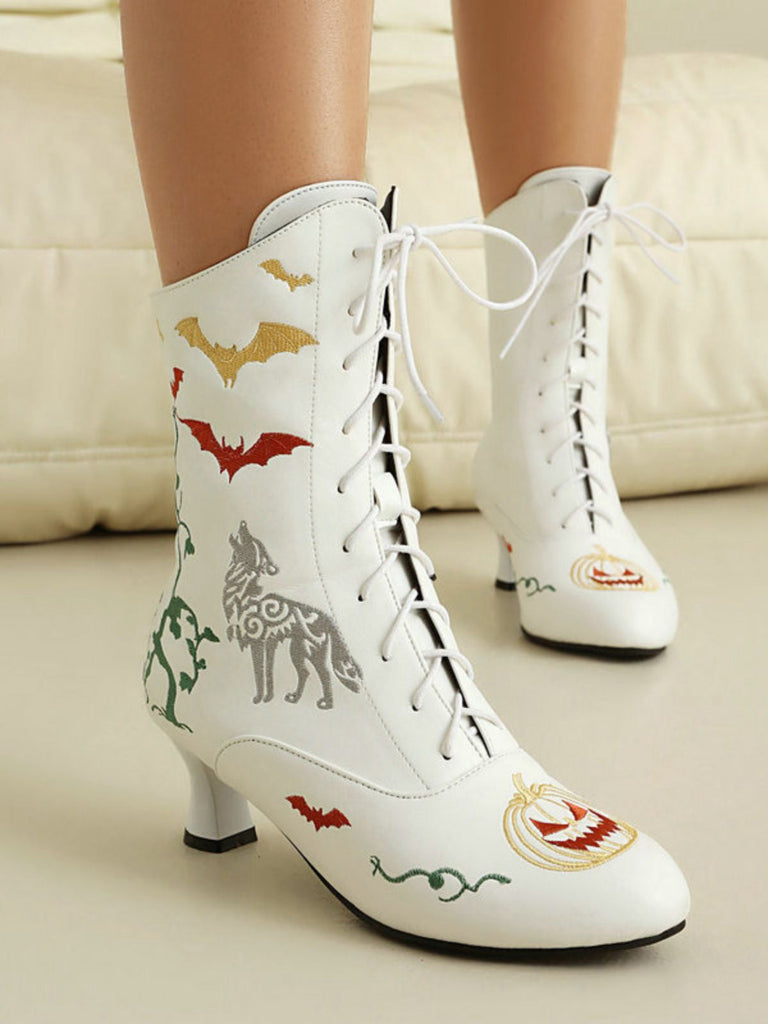 Halloween Schläger Kürbis Schnürung Mitte der Wade Stiefel