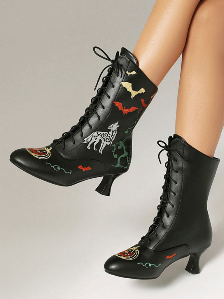 Halloween Schläger Kürbis Schnürung Mitte der Wade Stiefel