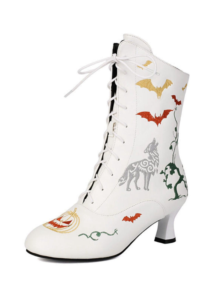 Halloween Schläger Kürbis Schnürung Mitte der Wade Stiefel