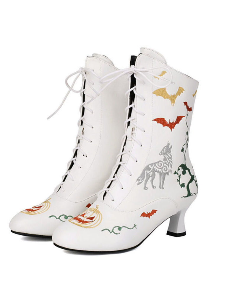 Halloween Schläger Kürbis Schnürung Mitte der Wade Stiefel