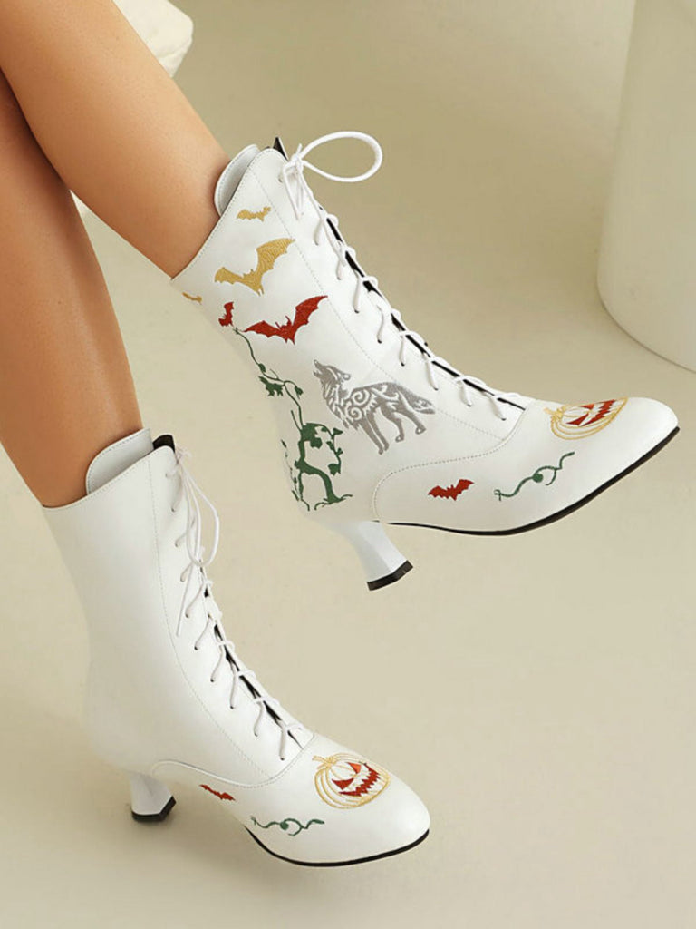 Halloween Schläger Kürbis Schnürung Mitte der Wade Stiefel