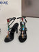 Vintage Farbig Steine Stilett Absätze Riemchen Sandalen