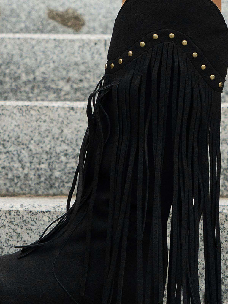 Vintage Quaste Klobig Hochhackige Stiefel