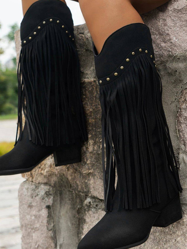 Vintage Quaste Klobig Hochhackige Stiefel