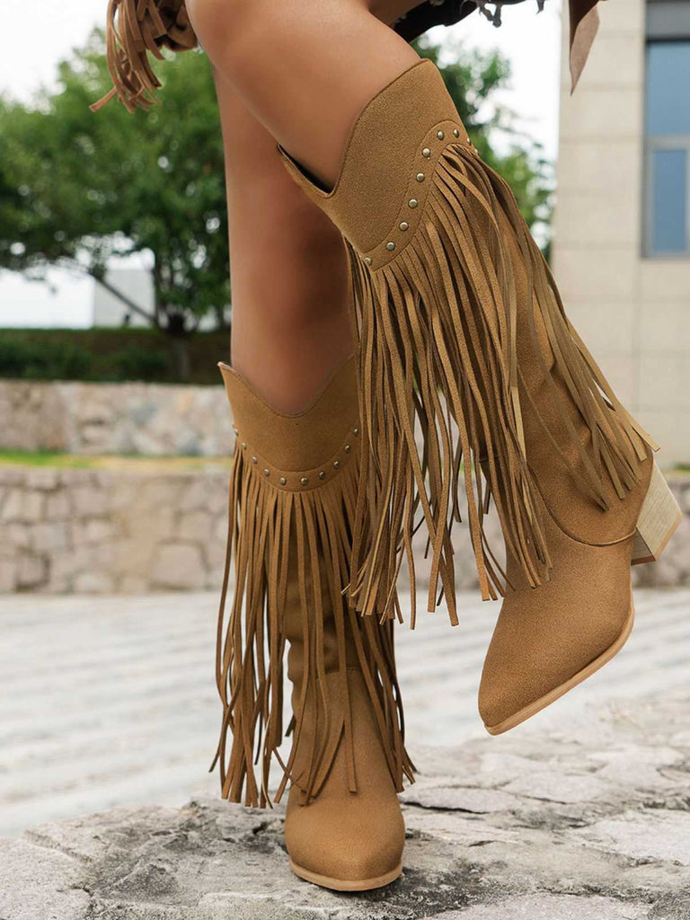 Vintage Quaste Klobig Hochhackige Stiefel