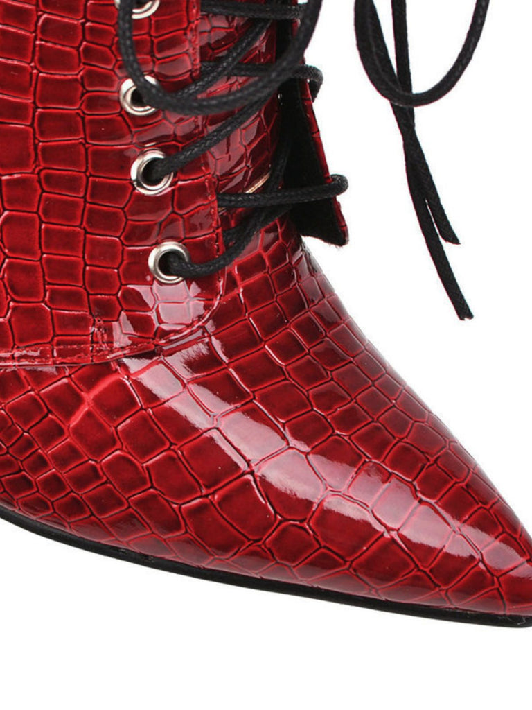 Kunstkrokodil Leder Schnürung Mitte der Wade Stiefel