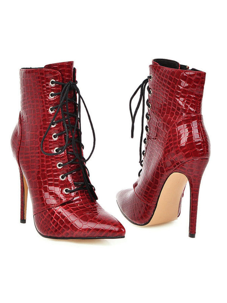 Kunstkrokodil Leder Schnürung Mitte der Wade Stiefel