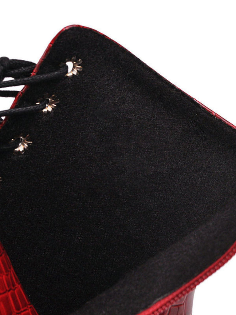 Kunstkrokodil Leder Schnürung Mitte der Wade Stiefel